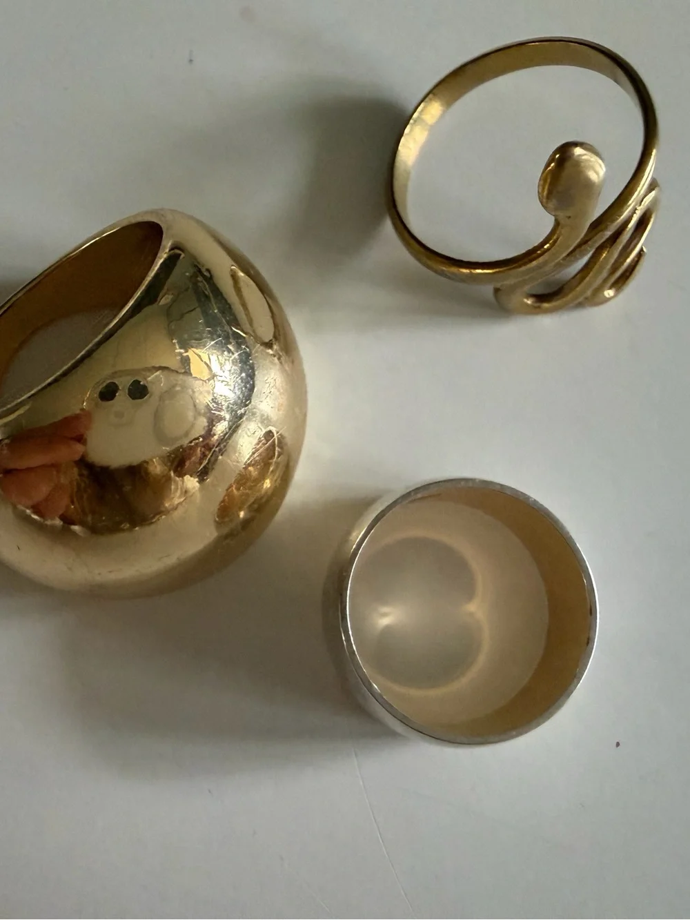 925 Sterling Silver Wide Band Ring + 14kt Gold Plated Snake & Dome Accent Rings